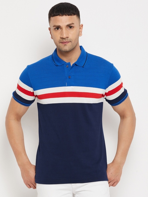 

Parcel Yard Men Blue & Navy Blue Striped Polo Collar T-shirt