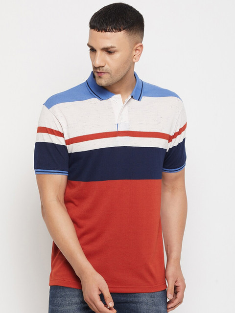 

Parcel Yard Men Red & White Colourblocked Polo Collar T-shirt
