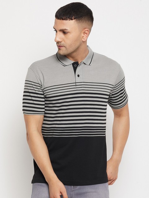 

Parcel Yard Men Grey & Black Striped Polo Collar T-shirt
