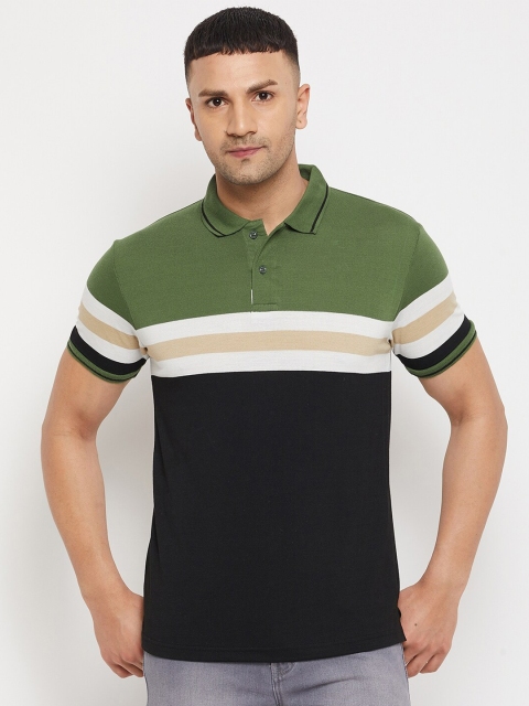 

Parcel Yard Men Green & Black Striped Polo Collar T-shirt