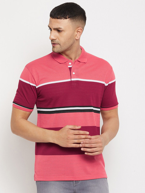 

Parcel Yard Men Red & Pink Striped Polo Collar T-shirt