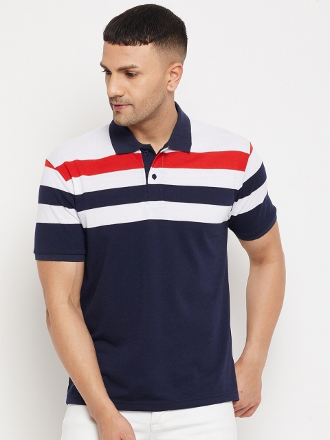 

Parcel Yard Men Navy Blue & White Striped Polo Collar T-shirt