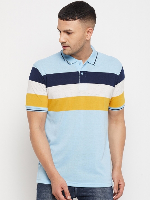 

Parcel Yard Men Blue & White Striped Polo Collar T-shirt