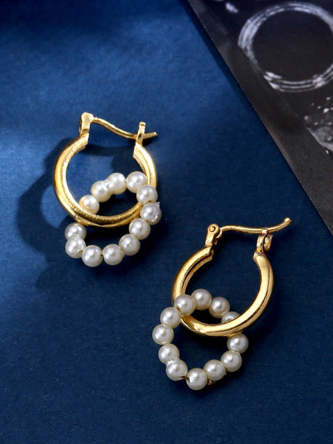 

VIRAASI Gold-Toned & White Pearl Hoop Earrings