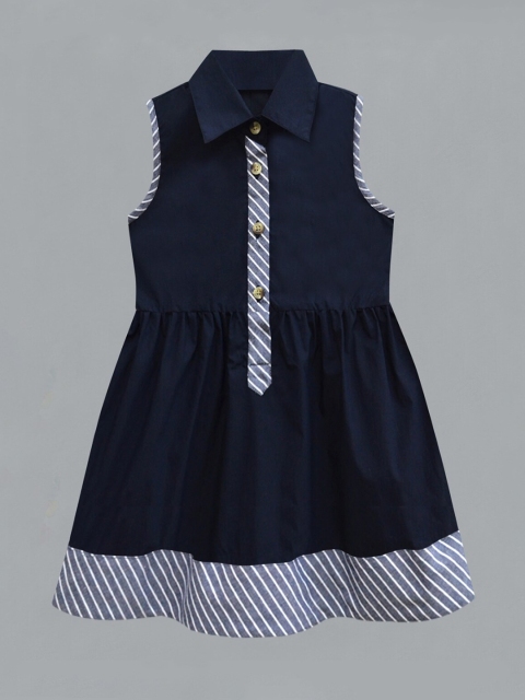 

A T U N Navy Blue Solid Fit & Flare Dress