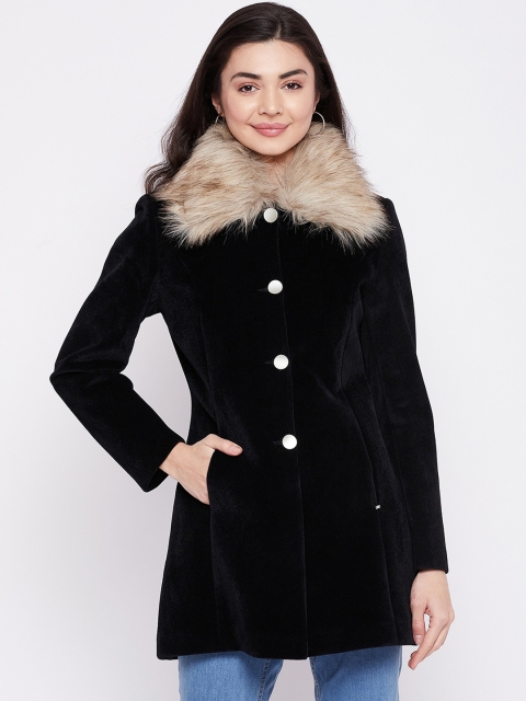 

Okane Women Black Solid Hip Length Woolen Overcoat
