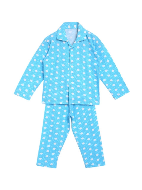 

ADIVA Girls Turquoise Blue & White Printed Cotton Night suit