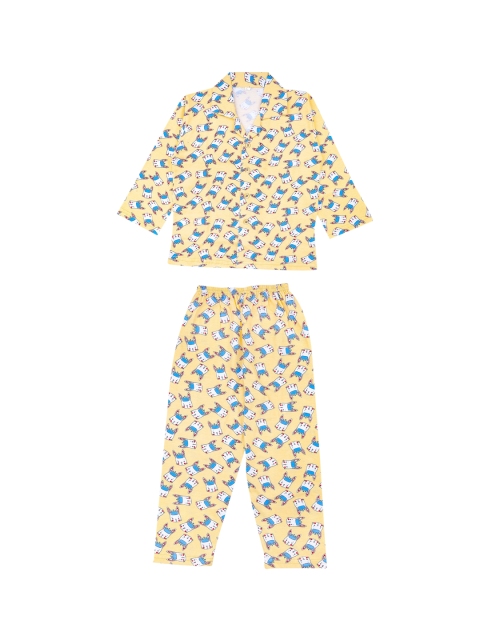 

ADIVA Girls Yellow & Blue Printed Pure Cotton Night suit