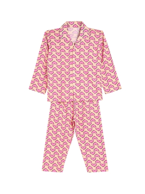 

ADIVA Girls Peach-Coloured & Pink Printed Pure Cotton Night suit