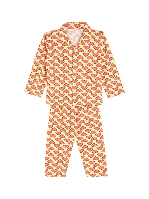 

ADIVA Girls Yellow & Peach-Coloured Printed Night suit