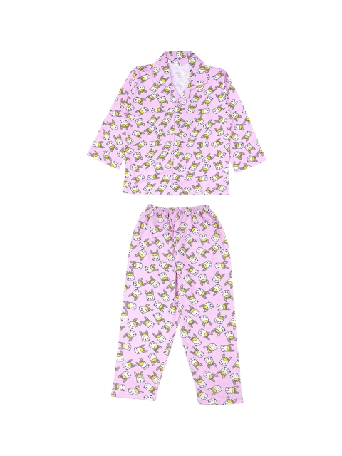 

ADIVA Girls Pink & White Printed Night suit