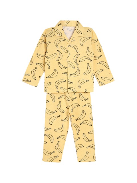 

ADIVA Girls Yellow & Black Printed Cotton Night suit