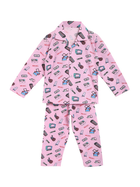 

ADIVA Girls Pink & Blue Printed Pure Cotton Night suit