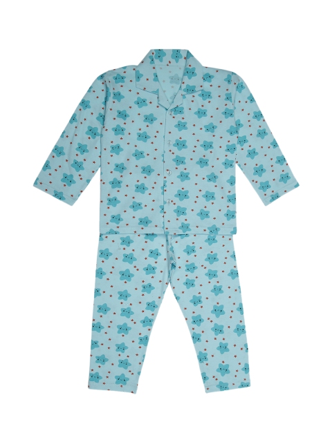 

ADIVA Girls Turquoise Blue & Brown Printed Night suit