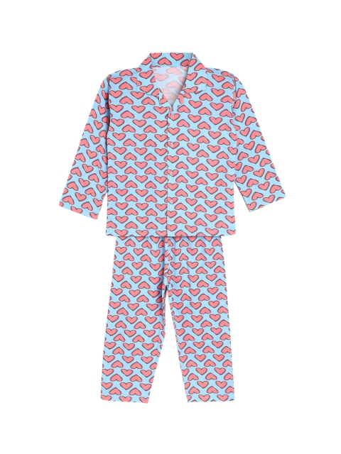 

ADIVA Girls Turquoise Blue & Pink Printed Night suit