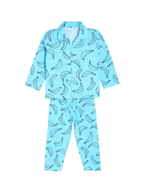 

ADIVA Girls Turquoise Blue & Black Printed Cotton Night suit