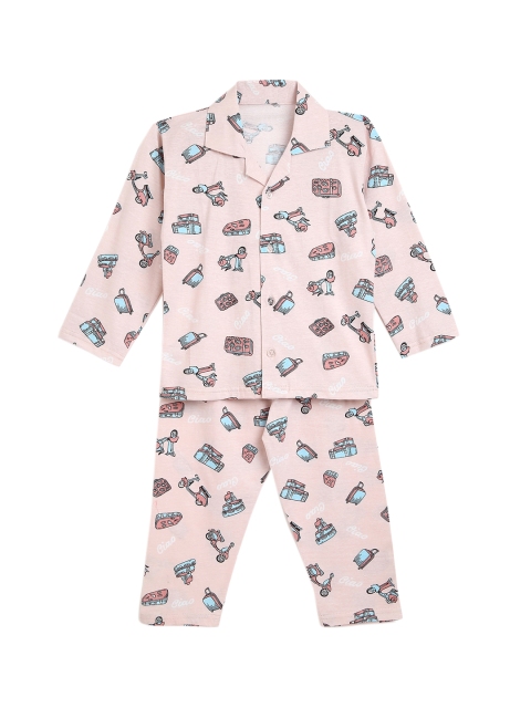 

ADIVA Girls Peach-Coloured & Blue Printed Night suit