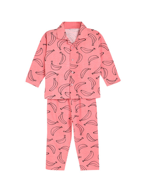 

ADIVA Girls Pink & Black Printed Cotton Night suit