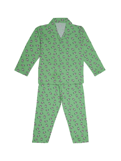 

ADIVA Girls Green Printed Night suit