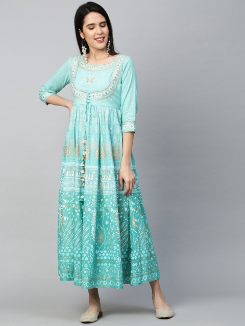 

FASHOR Blue Ethnic Motifs Embroidered Maxi Dress