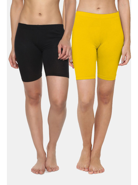 

Leading Lady Women Yellow & Black Pack of 2 Pure Cotton Lounge Shorts