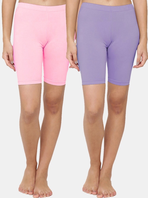 

Leading Lady Women Pack Of 2 Solid Pure Cotton Lounge Short, Pink