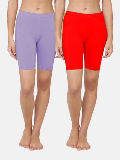 

Leading Lady Women Mauve & Red Pack of 2 Mid-Rise Cotton Lounge Shorts