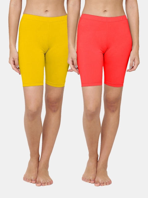 

Leading Lady Women Orange & Yellow 2 High-Rise Lounge Shorts