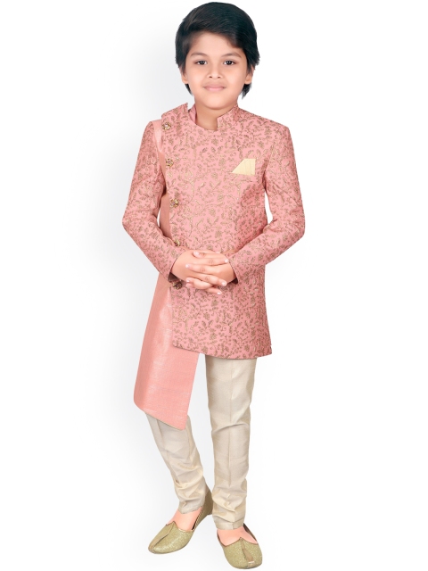 

ahhaaaa Boys Pink Embroidered Sherwani Set