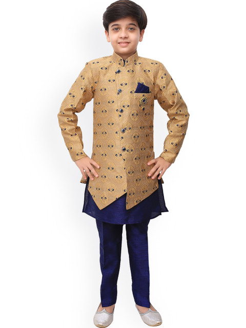 

ahhaaaa Boys Gold-Toned & Navy Blue Sherwani