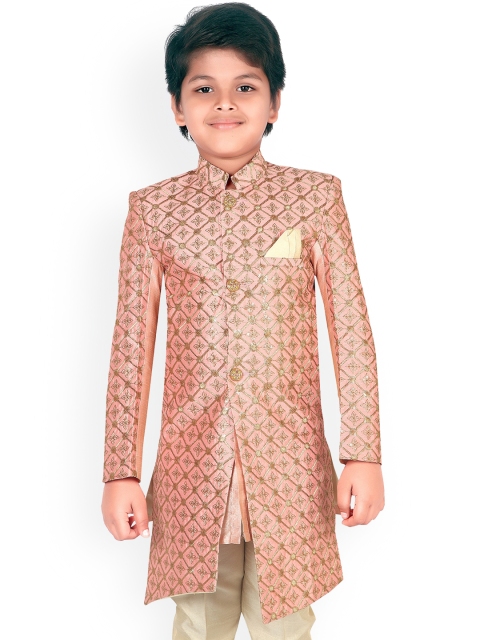 

ahhaaaa Boys Pink Ethnic Motifs Embroidered Sherwani Set