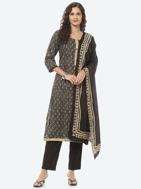 

Biba Black & Beige Printed Pure Cotton Unstitched Dress Material