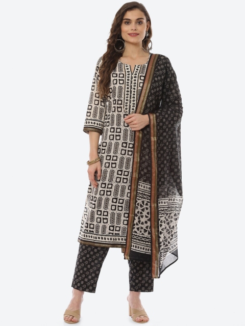 

Biba Women Black Geometric Printed Pure Cotton Dress Material