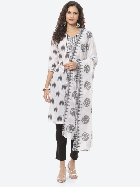 

Biba White & Black Printed Pure Cotton Unstitched Dress Material