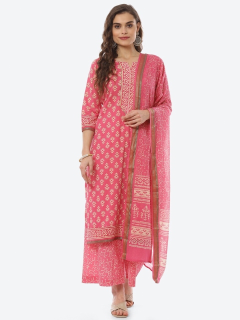 

Biba Women Pink Ethnic Motifs Printed Pure Cotton Dress Material