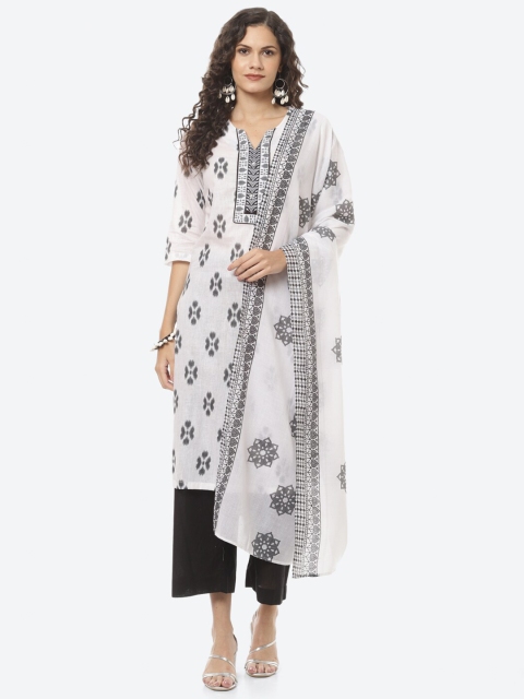 

Biba White & Black Printed Pure Cotton Unstitched Dress Material