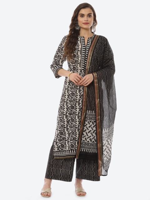 

Biba Off-White & Grey Printed Pure Cotton Unstitched Dress Material