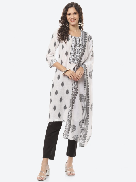 

Biba White & Black Printed Pure Cotton Unstitched Dress Material