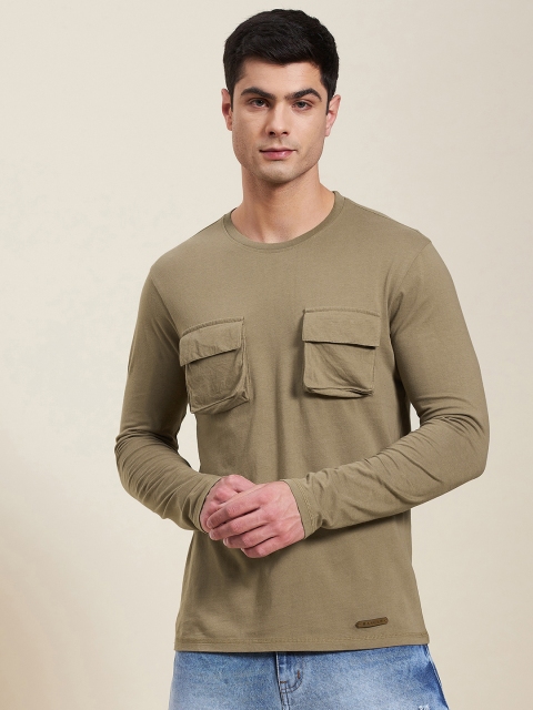 

MASCLN SASSAFRAS Men Khaki Solid Round Neck T-shirt