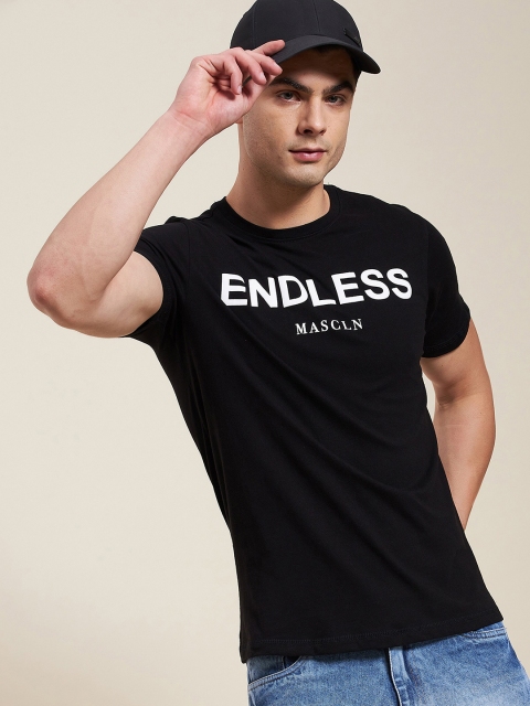 

MASCLN SASSAFRAS Men Black Typography Printed Monochrome Pure Cotton T-shirt