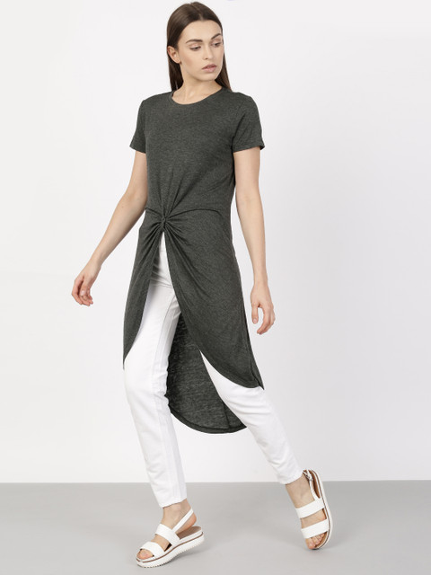 

ether Women Charcoal Grey Solid Midi Top