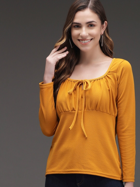 

Darzi Yellow Square Neck Casual Top