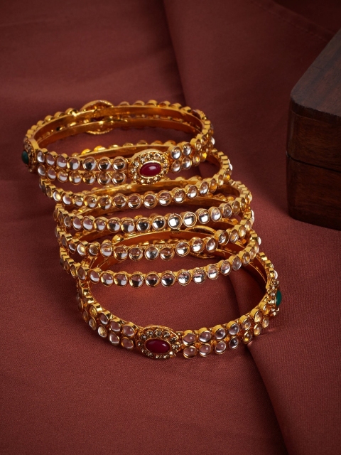 

PANASH Set Of 6 Gold-Plated & White Kundan Studded Bangles