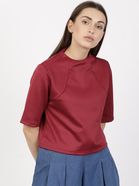 

ether Women Maroon Solid Built-UP Round Neck T-shirt