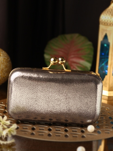 

TRINK Women Silver-Toned & Gold-Toned Textured Box Clutch