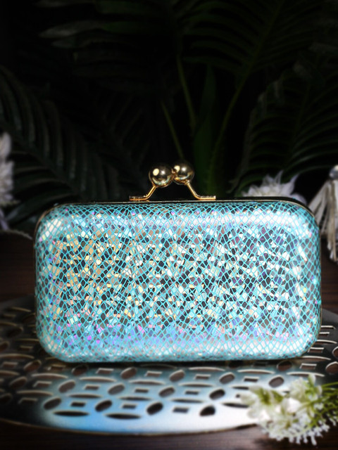 

TRINK Turquoise Blue & Gold-Toned Printed Box Clutch