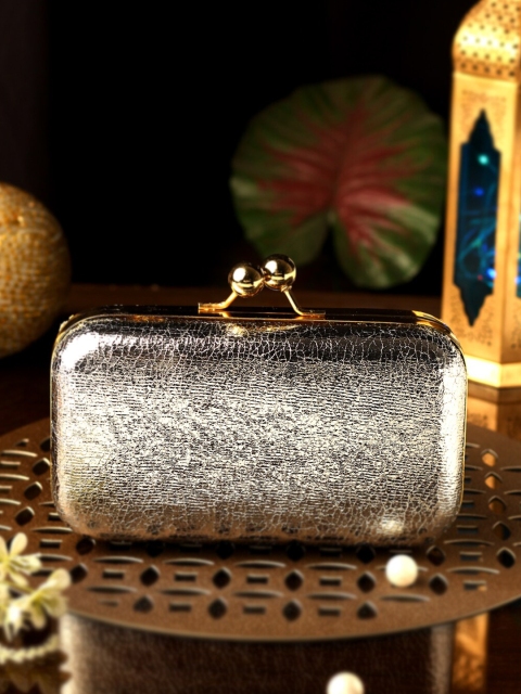 

TRINK Women Silver-Toned & Gold-Toned Textured Box Clutch