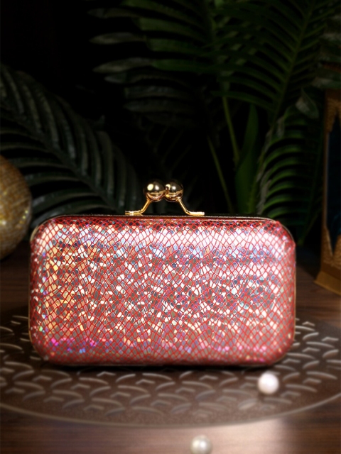 

TRINK Pink & Gold-Toned Printed Clutch Box With Chain Strap