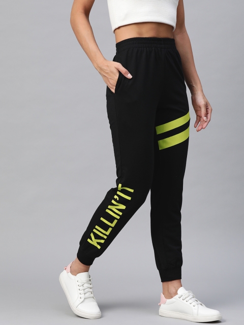 

Laabha Women Black & Yellow Typography Printed Joggers
