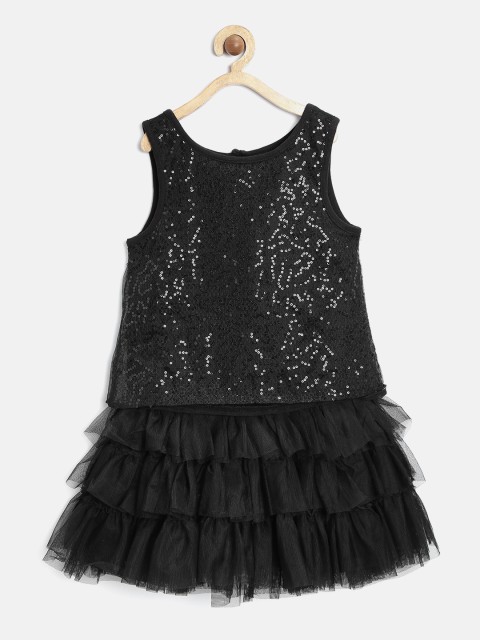 

United Colors of Benetton Girls Black Sequinned Layered Dress